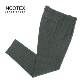 65％オフ 新品 正規品 インコテックス INCOTEX パンツ 48 ダークブラウン メンズ Lサイズ サイドポケット グレンチェック SLIM fit コットン100% ツータック ルーマニア製 1GWT12 20346