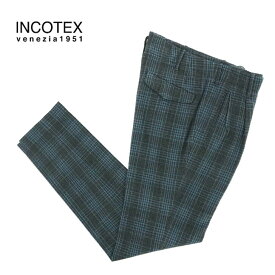 65％オフ 新品 正規品 インコテックス INCOTEX パンツ 46 ダークグレー メンズ Mサイズ サイドポケット グレンチェック SLIM FIT コットン100% ツータック ルーマニア製 1W0029 20347