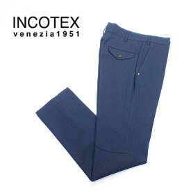 65％オフ 新品 正規品 インコテックス INCOTEX パンツ 46 52 ネイビー シャドーストライプ メンズ Mサイズ XXLサイズ サイドポケット ボタンフライ スラックス SLIM FIT コットン×ウール ルーマニア製 V30010 90198 820