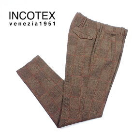 65％オフ 新品 正規品 インコテックス INCOTEX パンツ 46 ブラウン チェック柄 厚手 メンズ Mサイズ サイドポケット ボタンフライ スラックス TAPERED FIT ウール ルーマニア製 1AA601 10793 640