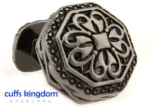 手作り ハード系 シルバー アクセ風 【 華 】 カフスボタン 【 黒系 ブラック 男女 カフリングス 営業マン おしゃれ かわいい 結婚式 カジュアル スーツ 人気 プレゼント ギフト 入園式 入学