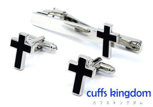 カフスとタイピンのセット 十字架【 ブラック 】 カフスボタン【黒系 ブラック 男女 カフリングス 営業マン おしゃれ 特価 激安 かわいい 結婚式 カジュアル シンプル スーツ 人気 プレゼン