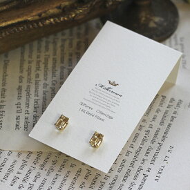 シトリン・11月誕生石 Cadre rect・classic 14KGFピアス 両耳用