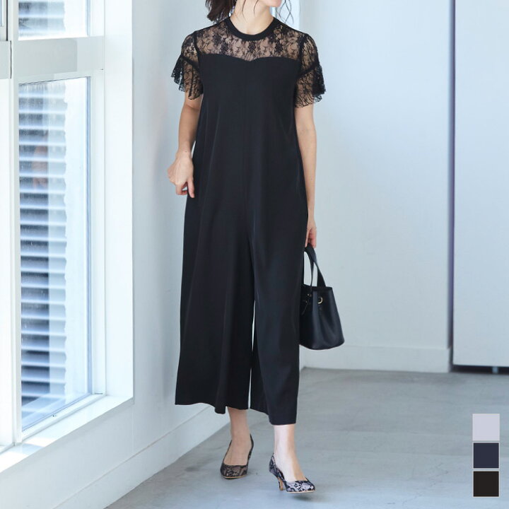 楽天市場 袖フレアオールインワン ワンピース レディース オールインワン パンツ ワイド 半袖 レース ベルト 結婚式 パーティ お呼ばれ 二次会 オケージョン メール便可 100 Urs ユアーズ