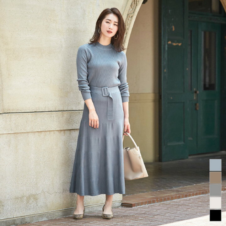 楽天市場 フレアスカート ボトルネックニットセットアップ ワンピース レディース セットアップ スカート フレアスカート ニット ボトルネック 長袖 Urs ユアーズ