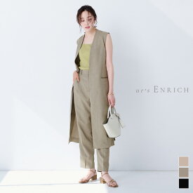 リネンライクロングジレ/アウター/レディース/ジレ/コート/ジャケット/ノースリーブ/ロング丈/ベルト付き/シンプル/セットアップ〔人気商品！予約〕