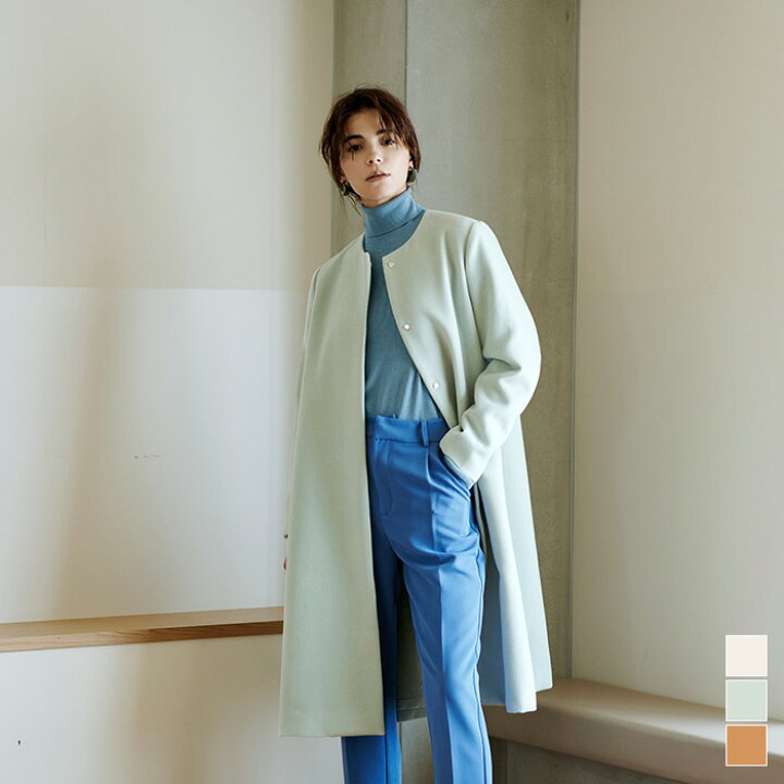 楽天市場 ノーカラーコート アウター レディース コート ノーカラー シンプル ロング丈 ポケット コンサバ クルーネック オフィス Urs ユアーズ