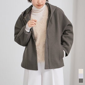 フェイクウールフーディーショートコート アウター レディース フーディー ミドル丈 コクーンシルエット 短め ライトアウター