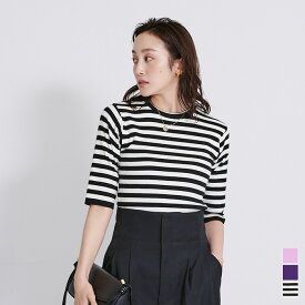 ハーフスリーブラウンドネックニット トップス レディース ニット 5分袖 クルーネック タイト シンプル セットアップ【メール便可／100】