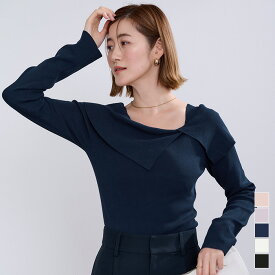 ケープデザインニット トップス レディース ニット 長袖 タイト リブ シンプル【メール便可／100】