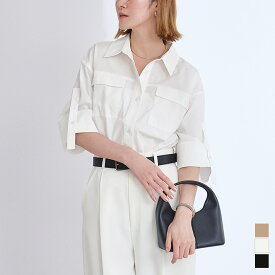 【店内全品30％OFFクーポン】5/10 23:59まで■ターンバックシャツブラウス トップス レディース シャツ ワイドスリーブ 7分袖 ポケット スリット オーバーサイズ ボタン 羽織り シンプル【メール便可／100】