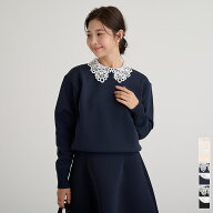 【クーポン利用で2745円】襟付きニットプルオーバー トップス レディース ニット 長袖 クルーネック リブ…