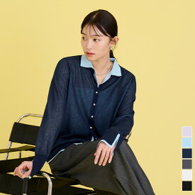 シアーポロニット トップス レディース カーディガン ニット 長袖 ボタン ラメ シアー レイヤード シンプル【メール便可／100】