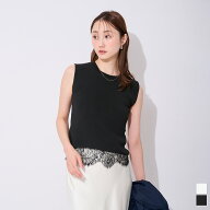 【クーポン利用で2,634円】ヘムレースノースリーブニット トップス レディース ニット タンクトップ ノー…