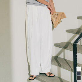 【店内全品30％OFFクーポン】6/10 23:59まで■ドロストタックとろみパンツ ボトムス レディース パンツ ドロスト ワイド ウエストゴム タックパンツ シンプル