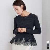 【店内全品20％OFFクーポン】9/11 1:59まで■レースペプラムニット レディーストップス ニット リブ レー…