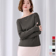 【クーポン利用で3,555円】ボートネックスリットスリーブリブニット トップス レディース ニット リブ ボ…