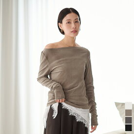 【クーポン利用で2,808円】2wayボートネックベロアトップス トップス レディース カットソー 長袖 ベロア シアー 2way ボートネック ワンショルダー シンプル【メール便可／100】