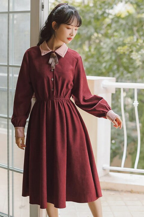 楽天市場 全4色 ワンピース レトロワンピース クラシカルワンピ レディース 秋冬ワンピース ワンピ 可愛い 無地 オシャレ ワンピース クラシカル ミディ丈 長袖 カワイイ 通勤 通学 ロマ Urubei 楽天市場店