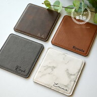 《新商品》名入れ【メタルプレート入り スクエアレザーコースター 4カラー】送料無料 おしゃれ 革 革小物…