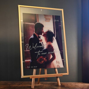 NEW《ゴールドフレーム入り》アクリル製 写真で作るウェルカムボード【写真補正無料】存在感抜群のA2サイズウェディング 結婚式 パネル印刷 プレ花嫁 ウェディング小物 ウェルカムスペー