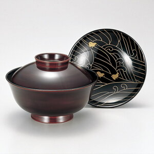 送料無料 波に千鳥 溜 吸物椀 5客セット 蓋付 吸い物椀 お椀 木合 おしゃれ かわいい セット 漆器 漆 椀 おわん ふた 食器 和食器 越前漆器 雑貨 黒 金 正月 迎春 おせち ポイント アップ