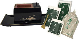 『焼香盆セット 御香セット』：選べる3サイズ 香炉【5.0寸・6.0寸・7.0寸】黒蓮 内朱 ・焼香盆 小・お香・香灰・香炭・灰ならし【法事 法要 仏具】【廻し香炉 回し香炉 金蓮 お盆 お彼岸 お墓参り 供養】