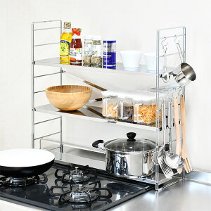 \特典あり/コンロ奥多機能ラック 3段 幅65cm[コンロ奥 ラック 多機能ラック コンロ周り 収納 キッチン収納 ステンレスラック 三段 省スペース 棚 お手入れ簡単 整理整頓 片付け シンプル 日