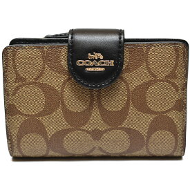 コーチ 財布 二つ折り財布 レディース COACH C0082 FC0082 IMCBI PVC シグネチャー ミディアム コーナー ジップ ウォレット カーキ/ブラック