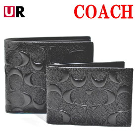 コーチ 折り財布 二つ折り 二つ折り財布 財布 折りたたみ財布 ミニ財布 メンズ アウトレット COACH CR957 BLK ID パスケース付き シグネチャー レザー ブラック 黒