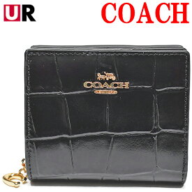 コーチ 財布 二つ折り 二つ折り財布 レディース 折り財布 アウトレット COACH C6092 IMBLK クロコダイル柄 レザー スナップ ウォレット ブラック 黒