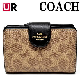 コーチ 財布 二つ折り 二つ折り財布 レディース 折り財布 ミニ財布 折りたたみ財布 アウトレット ブランド COACH CW786 FCW786 IMQRX シグネチャー ミディアム コーナー ジップ ウォレット タン/ブラック