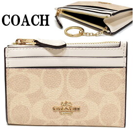 コーチ コインケース 小銭入れ カードケース 名刺入れ パスケース キーケース レディース メンズ COACH アウトレット CW870 IMXDM シグネチャー キャンバス ミニスキニー ID ケース サンド/チョーク ベージュ ホワイト 白 PVC コーティング