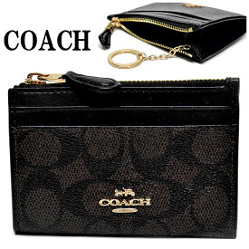 コーチ コインケース 小銭入れ カードケース 名刺入れ パスケース キーケース レディース メンズ COACH アウトレット CW870 IMXAQ シグネチャー キャンバス ミニスキニー ID ケース ウォルナット/ブラック ブラウン 茶 PVC コーティング