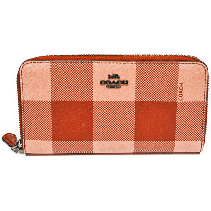 COACH コーチ チェック柄ラウンドファスナー長財布 F25966 楽天市場 