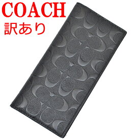 訳あり コーチ メンズ 長財布 財布 二つ折り COACH アウトレット F91636 QB/BK シグネチャー レザー ブレスト ポケット ウォレット ブラック 黒