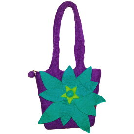 【ニコニコ割引対象】 リリー&モモ lily & momo 紫xアクア花デコ付きショルダーバッグ 水色ハンドバッグ パープル手提げバッグ