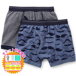 【ニコニコ割引対象】 カーターズ carter's ブルーグレーマスタッシュ&ボーダー☆コットンボクサーパンツ2枚セット 出産祝い ボーダー柄アンダーウェア 子供用下着・肌着 【楽ギフ_包装選択