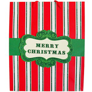 【ニコニコ割引対象】 ストライプ&MERRY CHRISTMASデコレーション付き中サイズ手さげ袋 30.5x25.5x12.5cm ペーパーバッグ お土産袋 手さげ袋 手提げ袋 ラッピング クリスマス 出産祝 内祝い 誕生祝い