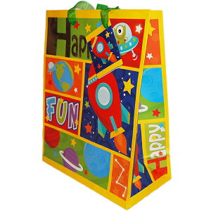 【ニコニコ割引対象】 Happy&FUN宇宙のロケットミニ手さげ袋 25x20x10cm ペーパーバッグ お土産袋 手さげ袋 手提げ袋 包装 ラッピング クリスマス 出産祝い 内祝い 誕生祝い