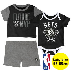 【送料無料+割引クーポン】 NBAオフィシャル ベビー Tシャツxボディスーツxパンツ3点セットアップ 半袖 ボディースーツ 出産祝い ブルックリン・ネッツ Brooklyn Nets