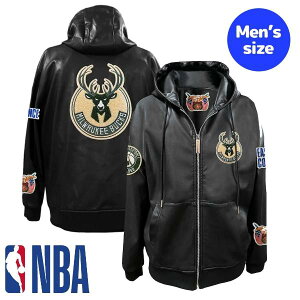 �y���������z NBA���� �����Y �p�[�J�[ �t�[�f�B�[ �����g�b�v�X �W�b�v�A�b�v�p�[�J�[ �W�F�t�E�n�~���g�� Jeff Hamilton �~���E�H�[�L�[�E�o�b�N�X Milwaukee Bucks Vegan Leather Full-Zip Hoodie