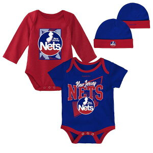 【送料無料】 NBA公式 New Jersey Nets ボディースーツ2枚+ベビーハット出産祝い3点セット(Blue/Red) ニュージャージー・ネッツ 男の子用ロンパース 女の子用短肌着 パジャマ セットアップ商品