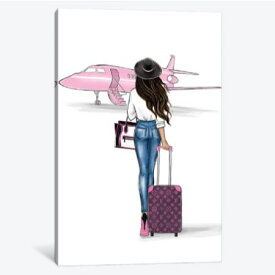 【送料無料+割引クーポン】 お洒落なオマージュアート Pink Airplane Brunette Girl ルイ・ヴィトン Louis Vuitton キャンバスアート 絵画 インテリア 模様替え 引越し祝い