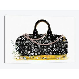 【送料無料+割引クーポン】 お洒落なオマージュアート Black And Gold Fashion Duffle Bag With Florals & Pearls ヴィトン Louis Vuitton キャンバスアート 絵画