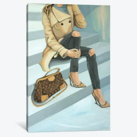 【送料無料+割引クーポン】 お洒落なオマージュアート Woman Sitting On Stairs With Louis Vuitton Bag ルイ・ヴィトン Louis Vuitton キャンバスアート 絵画