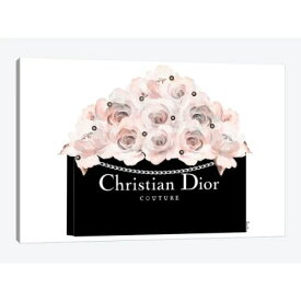 【送料無料+割引クーポン】 お洒落なオマージュアート Black Dior Shopping Bag With Soft Blush Roses & Pearls ディオール Dior キャンバスアート インテリア 模様替え