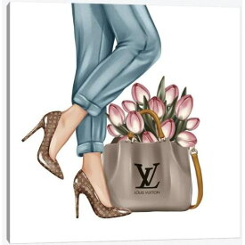 【送料無料+割引クーポン】 米国発のお洒落なブランドオマージュアート Shoes And Tulips ルイ・ヴィトン Louis Vuitton キャンバスアート 絵画 インテリア 模様替え 引越し祝い 新築祝い 開店祝い