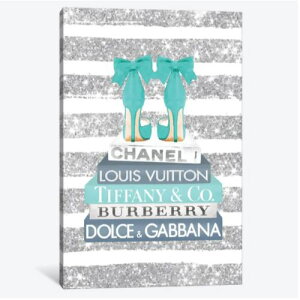 yz č̂ȃuhI}[WA[g Blue And Teal Fashion Books With Bow Shoes Glitter Stripe eBt@j[ Tiffany LoXA[g G