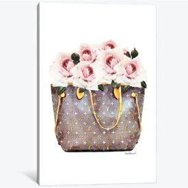 【送料無料+割引クーポン】 米国発のお洒落なブランドオマージュアート Brown Bag Filled With Blush Roses ヴィトン Vuitton キャンバスアート 絵画 インテリア 模様替え 新築祝い 待合室 会議室